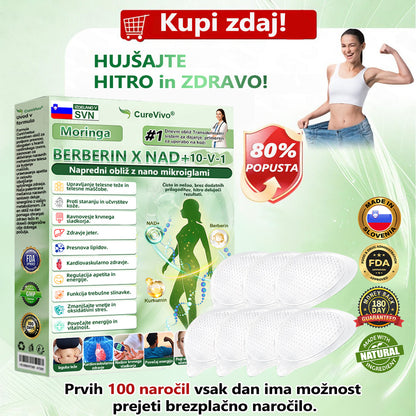Uradna trgovina | 👨‍⚕️ CureVivo® Moringa · Berberin × NAD+ 10-v-1 napredni nano mikroneedle obliž 🇸🇮 (Enkrat na dan, vidni rezultati v 7 dneh) ✅ Za prekomerno telesno težo, ohlapno kožo, sladkorno bolezen, spalno apnejo, težave s sklepi in več🐃🐃